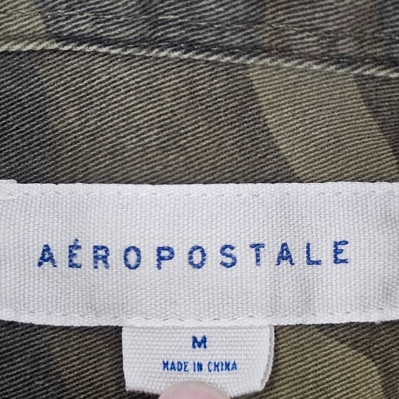 Aeropostale Camouflage Jacket Button Up Unisex Medium Green Long Sleeve Cotton - Picture 5 of 10